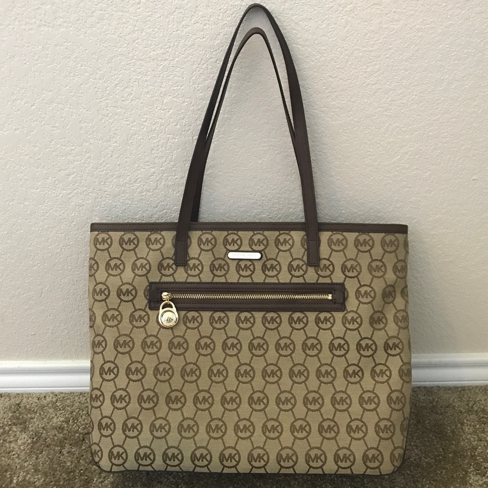 Michale Kors large brown leather trim tote