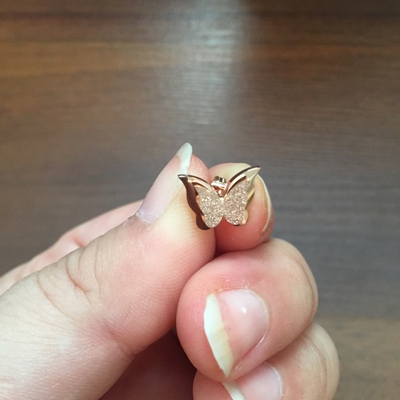 18K Stainless Steel Rose Gold Butterfly Earrings - Picture 2 of 3