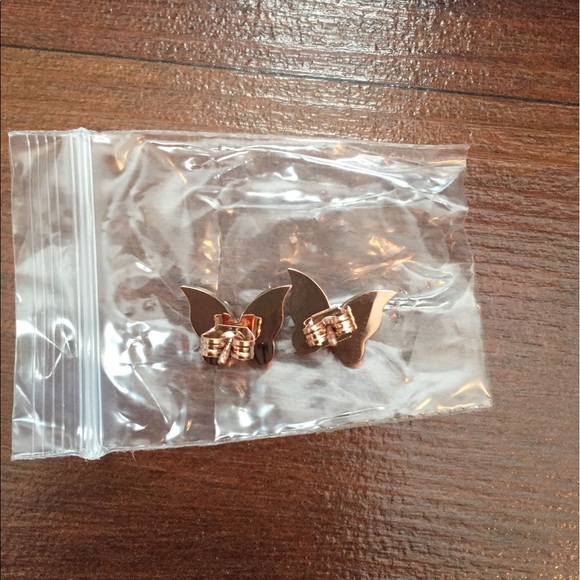 18K Stainless Steel Rose Gold Butterfly Earrings - Picture 3 of 3