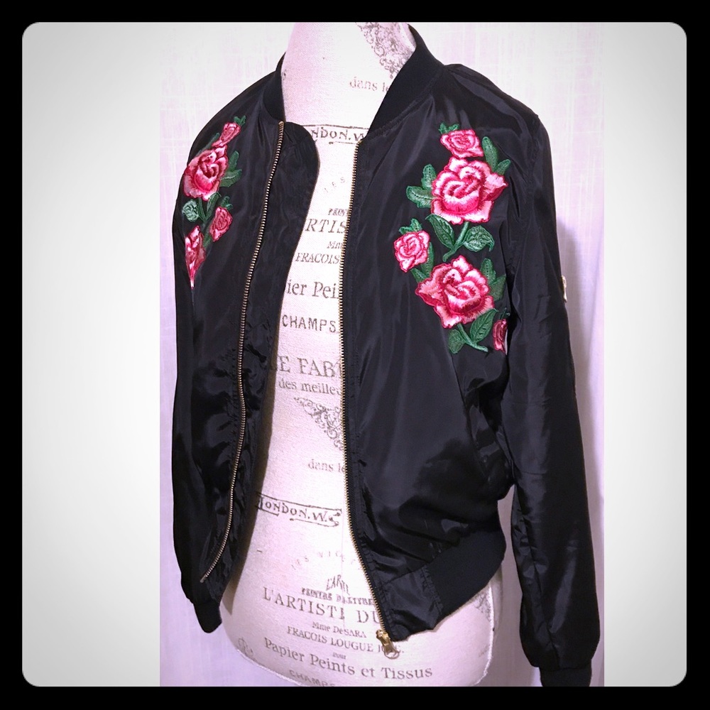 Rose Patch Bomber Jacket