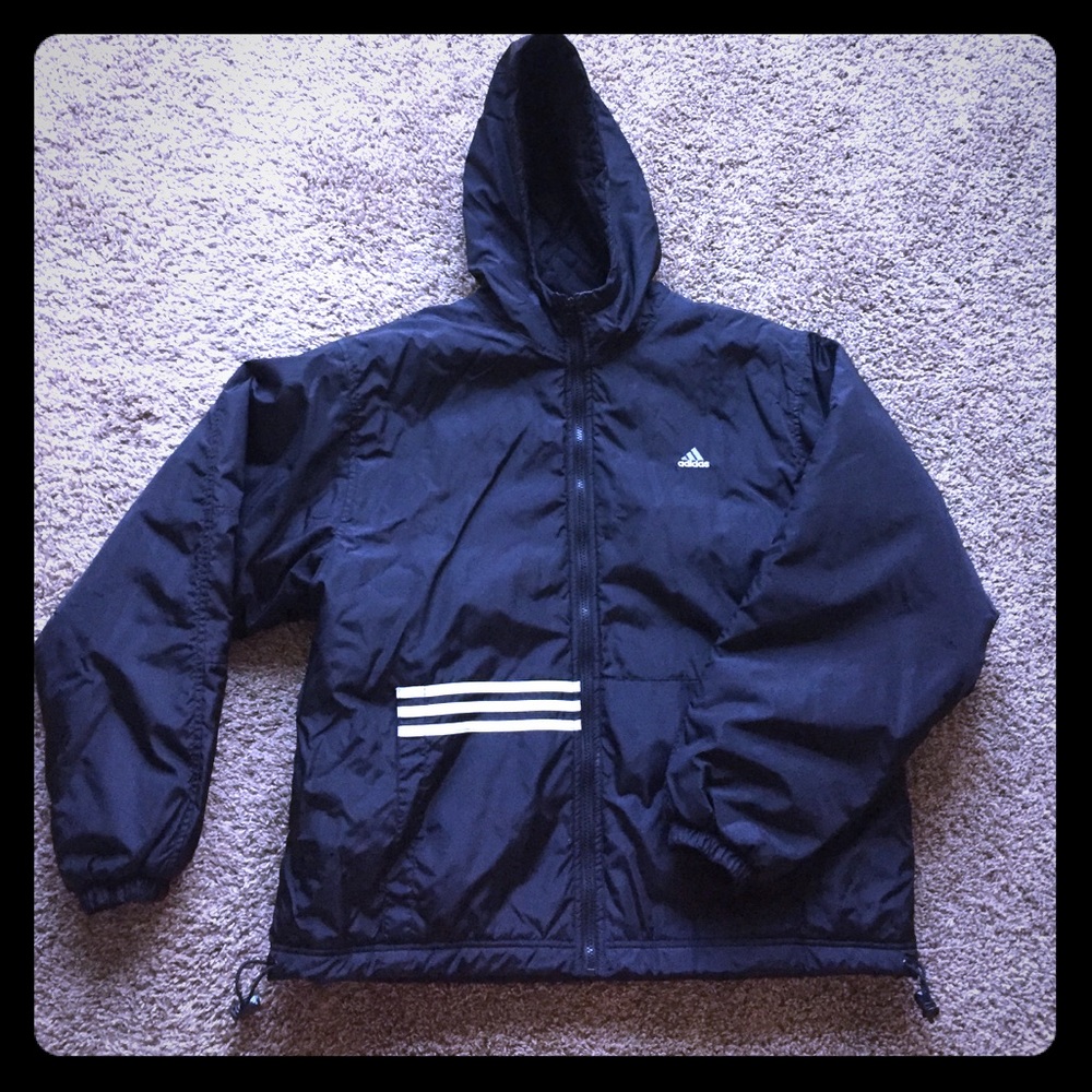 Black poofy men's Adidas jacket