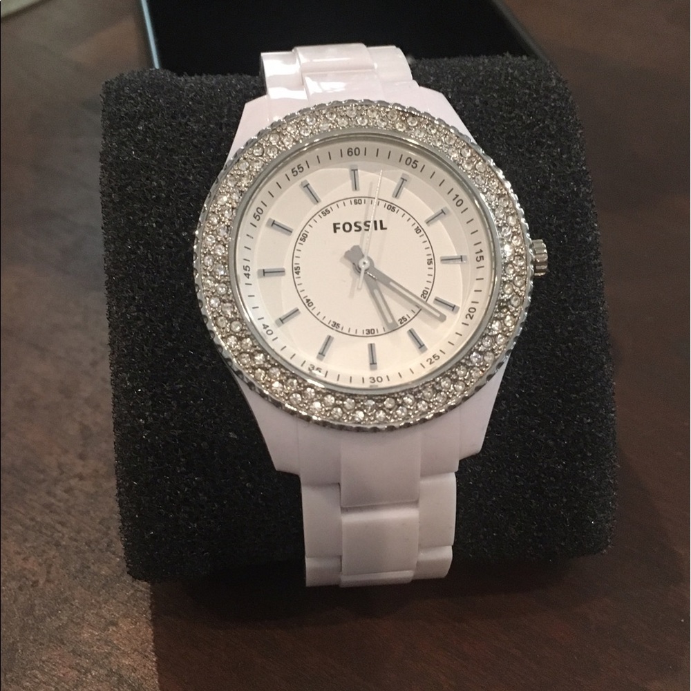 White and crystal Fossil watch.