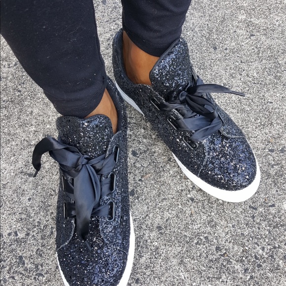 B. Effortless Shoes - Weekend Deal!! Black Glitter Sneakers‼️