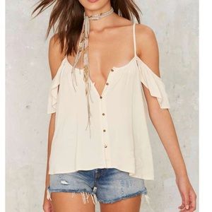 Emory park button cold shoulder top