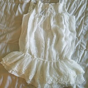 White lace button top