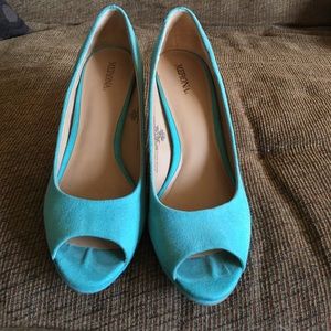 Faux suede light blue 2 inch heels!!