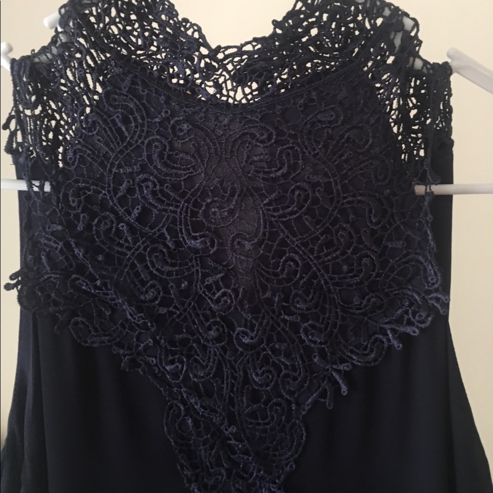 "Altar'dState" Dark Navy Blue with Lace Neck Dress - Picture 2 of 3