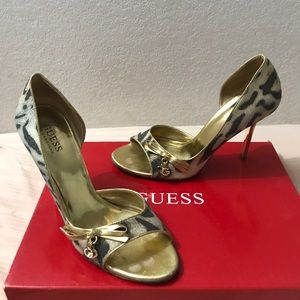 Guess by Marciano gold and leather print heels