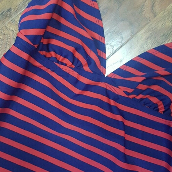 Red and Blue Striped Halter Swimming Suit - Picture 2 of 3