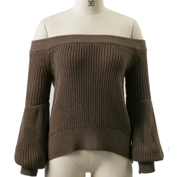 🆕Sophie Olive Green Off the Shoulder Sweater - Picture 3 of 7