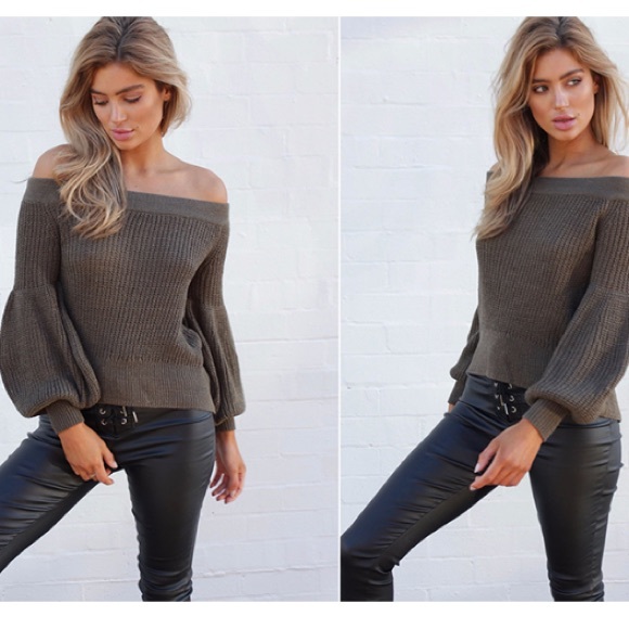 🆕Sophie Olive Green Off the Shoulder Sweater - Picture 4 of 7
