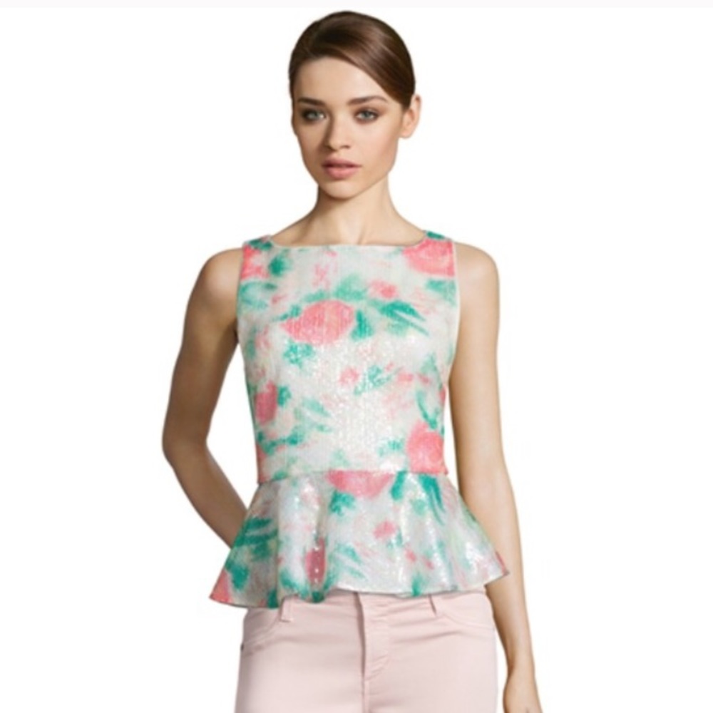 Alice & Olivia Sequin peplum top