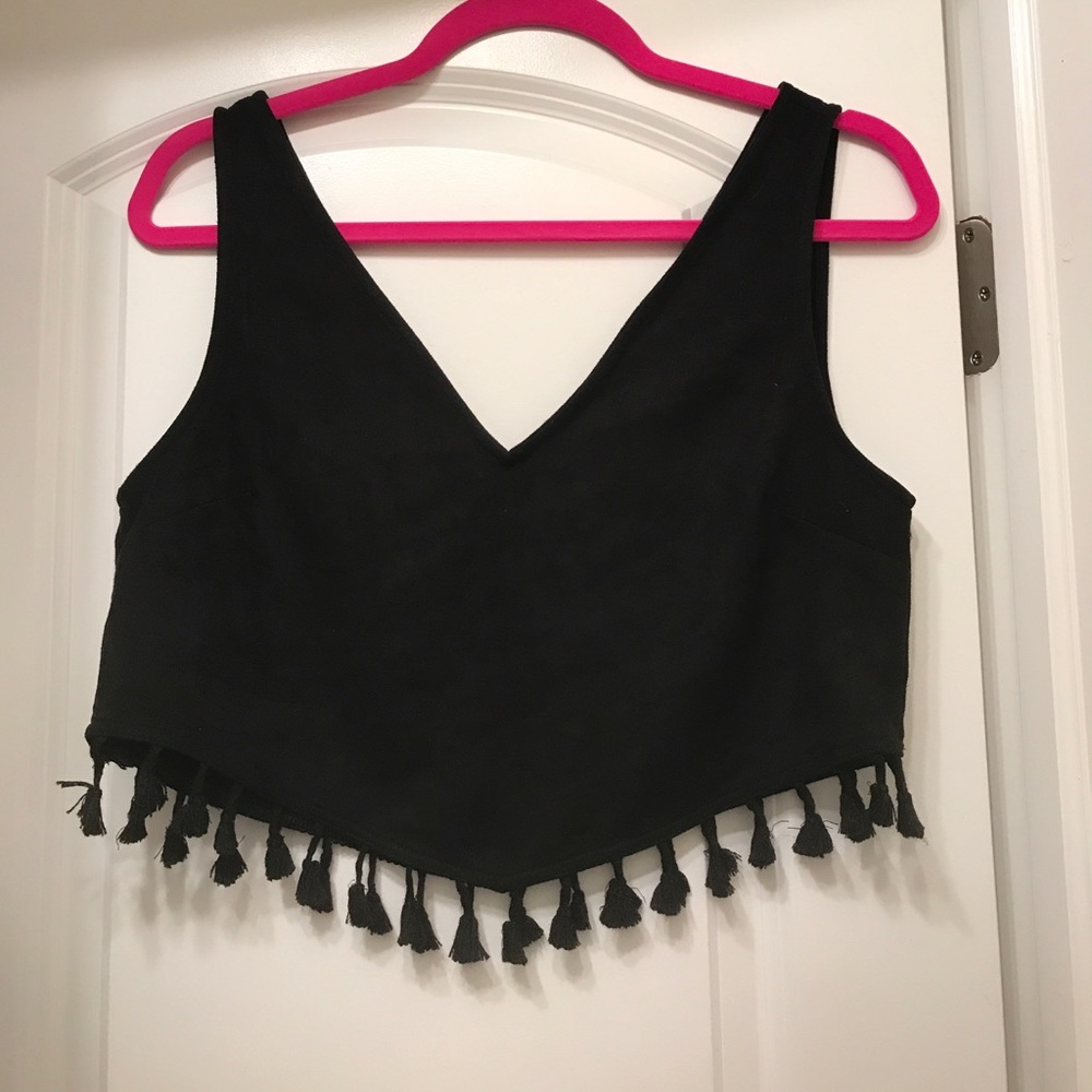 NEVER WORN fringe black crop top!
