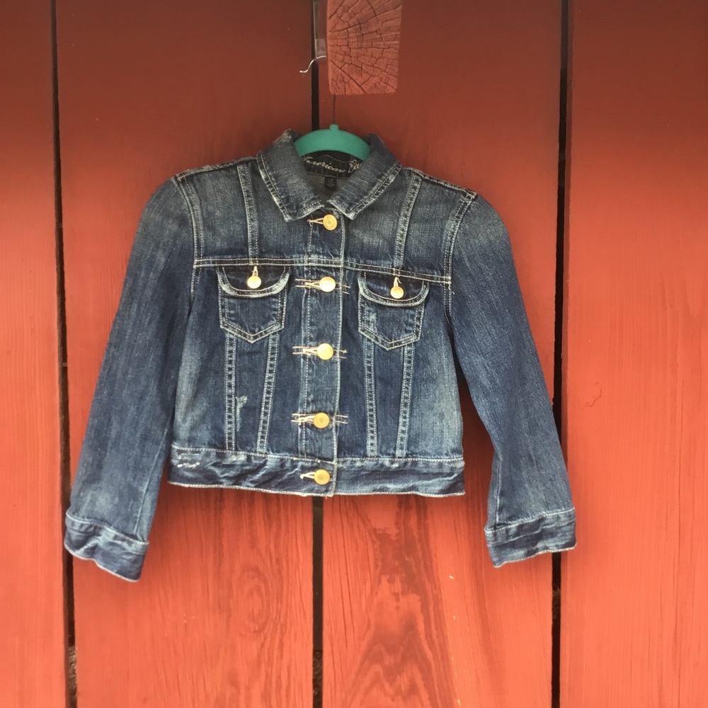 American Eagle Distressed Denim Crop Jacket Sz S