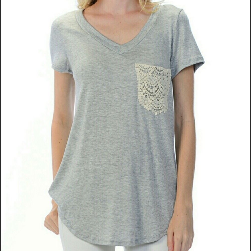 CROCHET POCKET WOMANS TSHIRT COZY S M L XL SUMMER