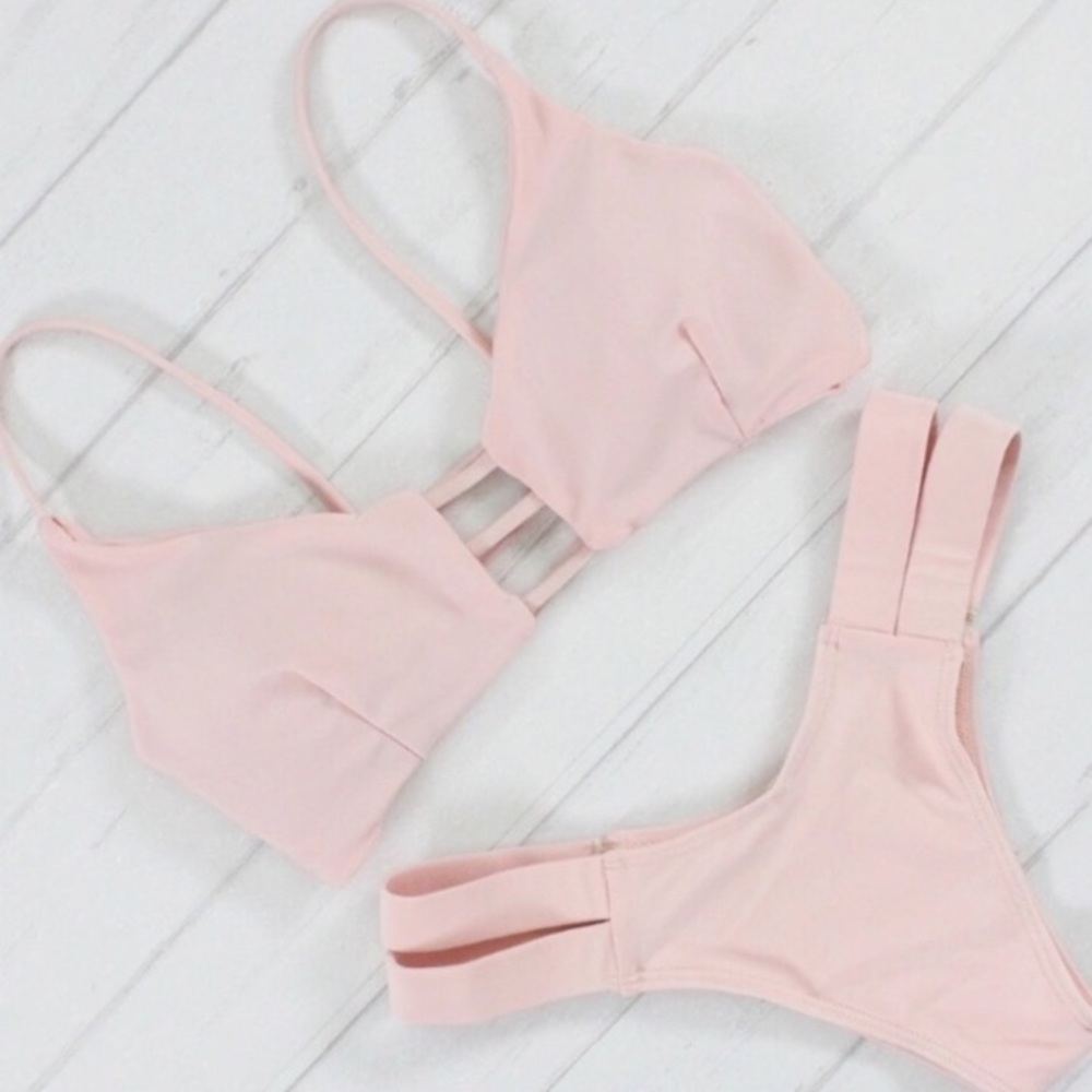 Brazilian pink caged bikini set