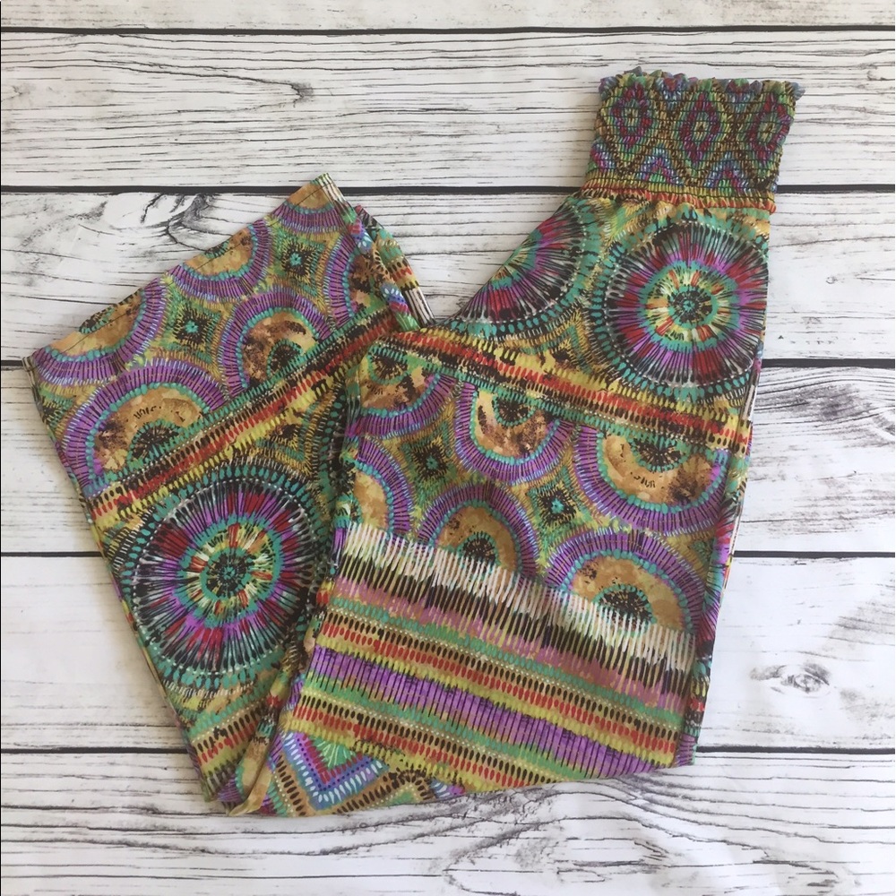Multi Colored Wide Legged Boho Pants Size Small