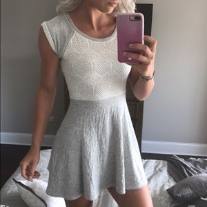 Grey cotton skater dress with lace detail