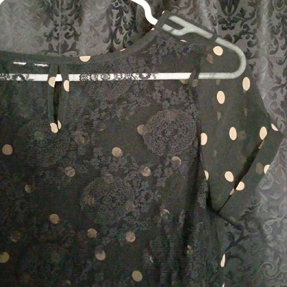 Sheer, lace back short sleeve shirt