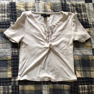 White lace up crop top