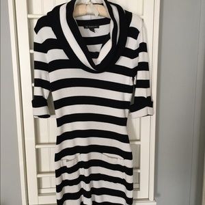Black and white wide striped tunic/ sweater/dress