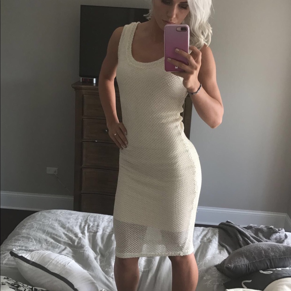 Gold lace dress over cream base!