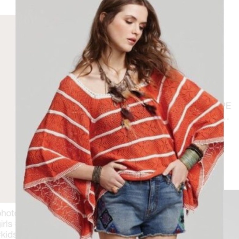 Free People La Bonita knit cape poncho tangerine M