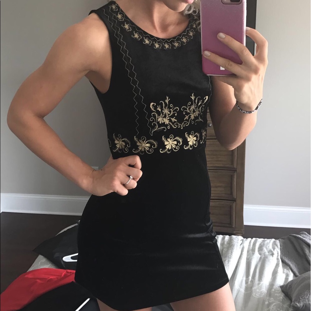 H&M Black Velvet Dress with Gold Detail