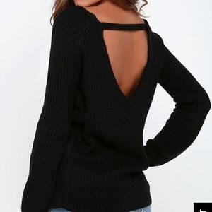 LuLu's KNIT A CHANCE BLACK BACKLESS SWEATER