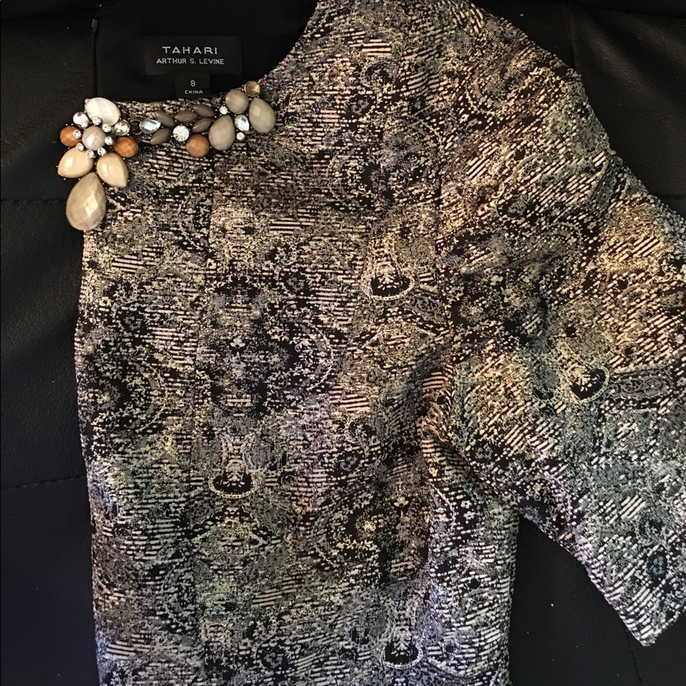 NWOT Tahari Black & Gold Jeweled Dress