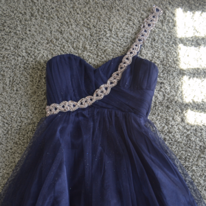 One Shouldered Blue Formal Dress