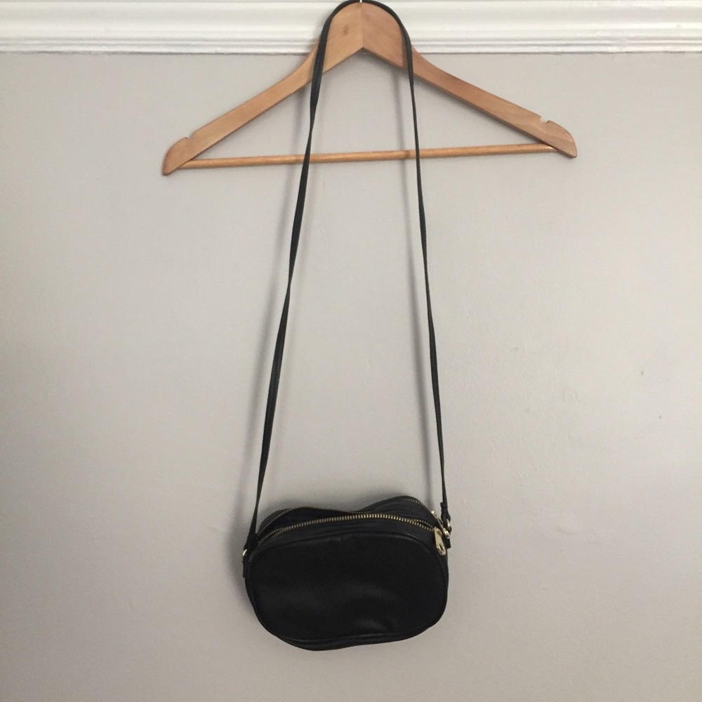 Black two pocket purse with strap
