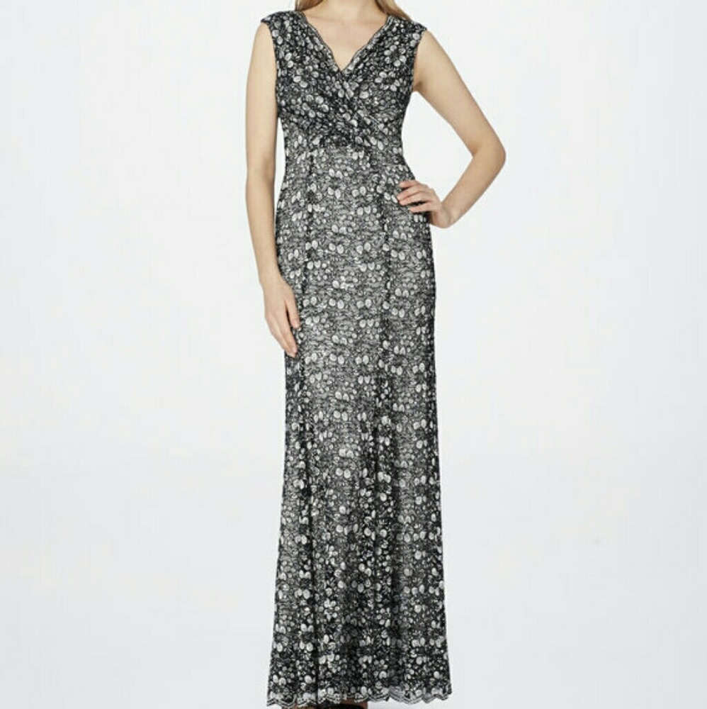 Faux Wrap Stretch Lace Gown