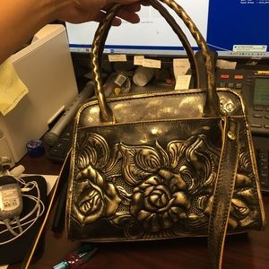 Patricia Nash Metallic Rose Tooled Satchel