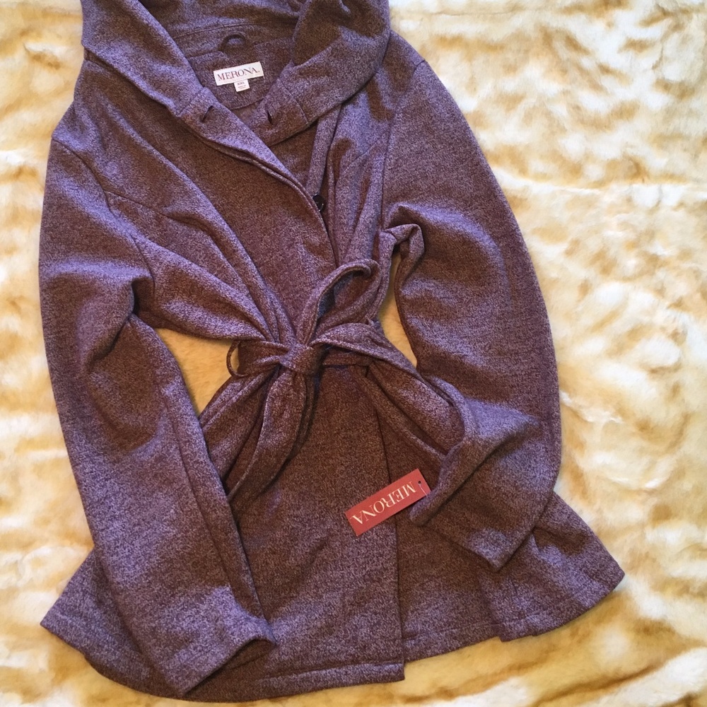 ATLANTIC BURGUNDY SWEATER JACKET WITH BELT