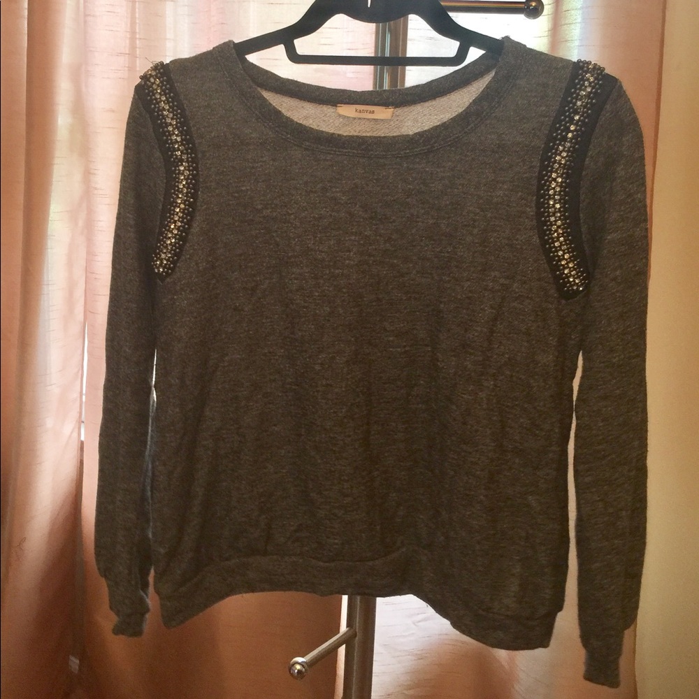 Kanvas Gray Sweater with Side Embellishments