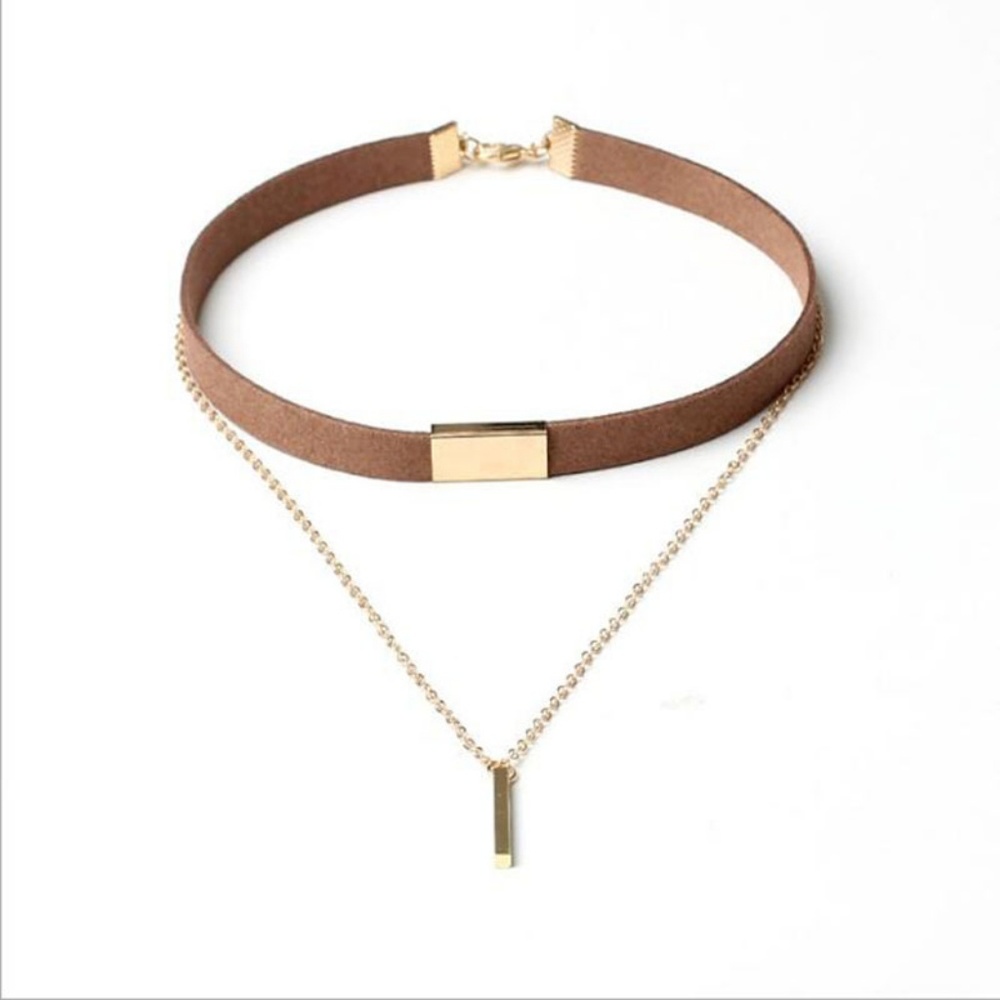 Velvet Gold-Plated Metal Choker Necklace
