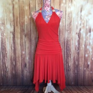 Cache Red Halter Asymmetrical Dress Size Small