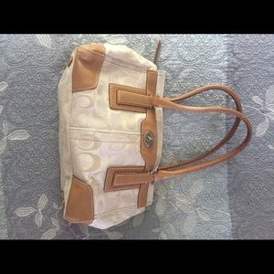 White and tan coach bag