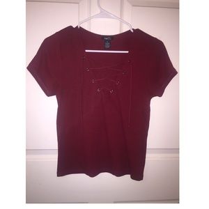 Maroon Front Lace Up T-shirt