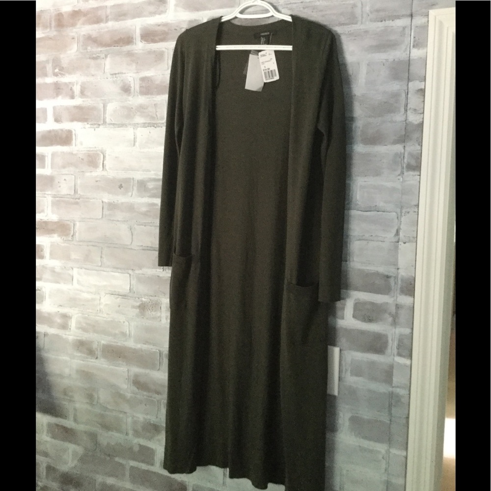 Calf-Length Olive Green Cardigan NWT