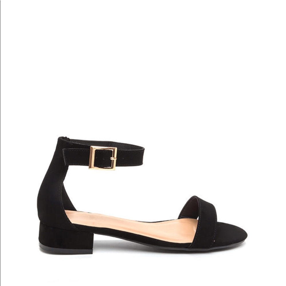 Black Suede Low Heel Sandals