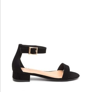 Black Suede Low Heel Sandals