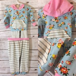Baby girl floral and striped 2 piece hoodie pant
