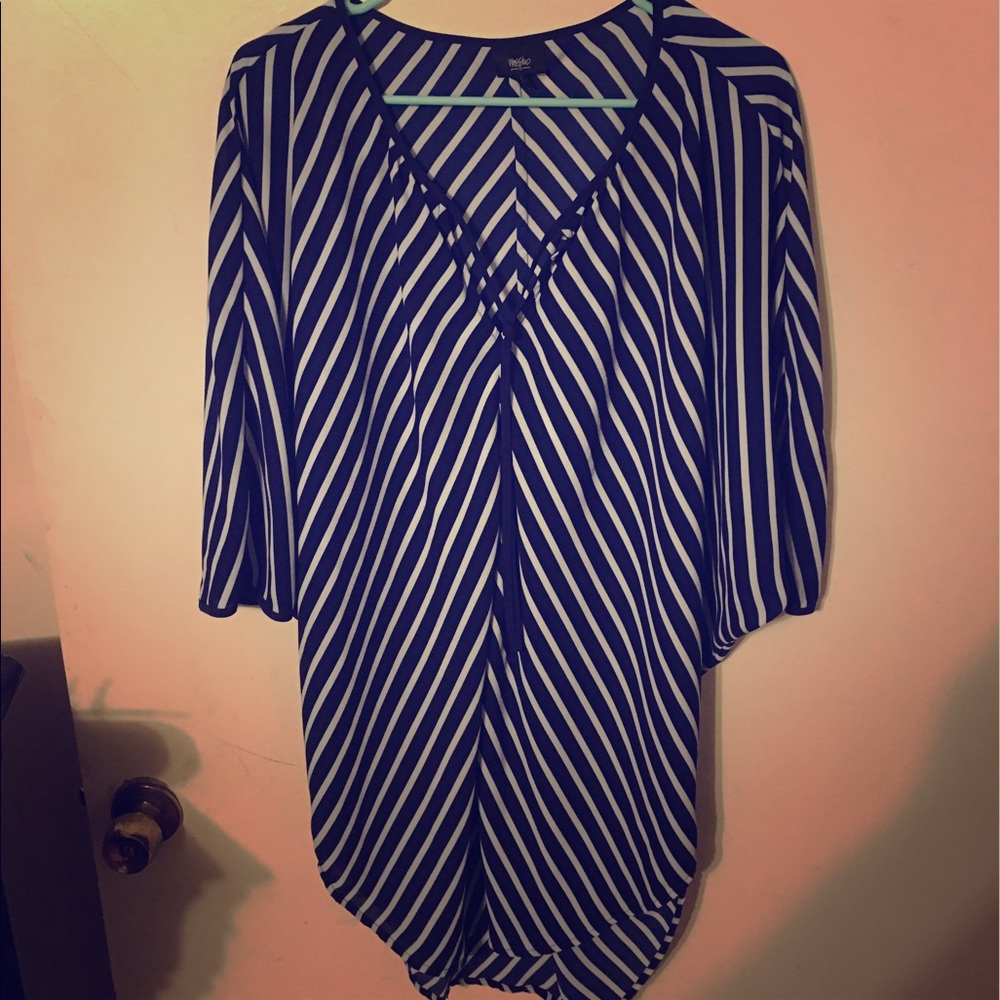 Chiffon blue and white striped blouse