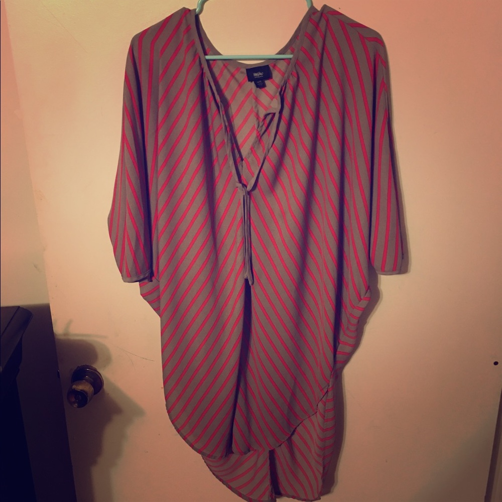 Chiffon kaki and coral pink stripped blouse