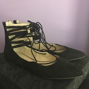 Point toe black flats
