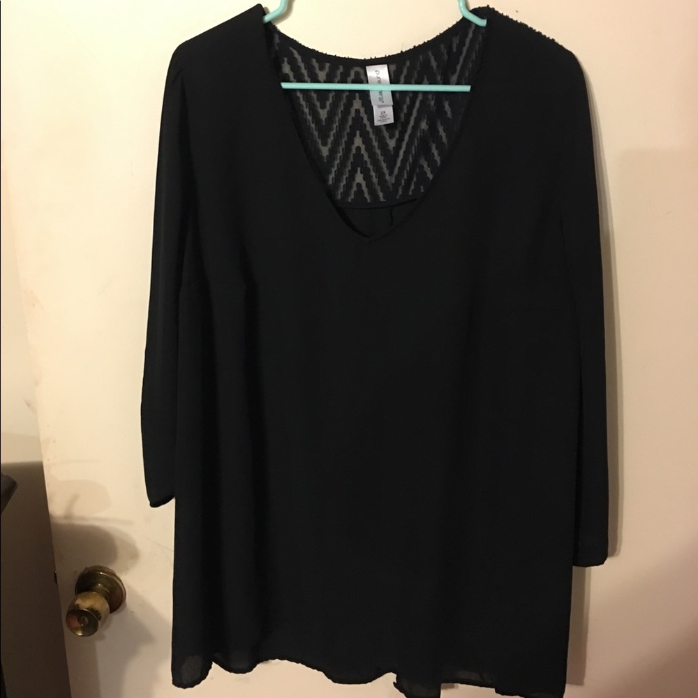 Chiffon black blouse with lace detailing