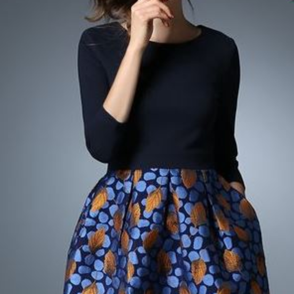 Black & Blue Floral Fit & Flare Dress