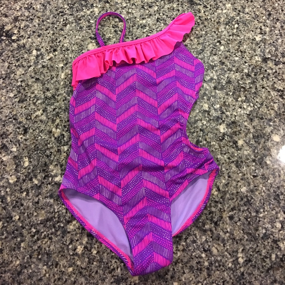 Girls 6/6X purple & pink one piece
